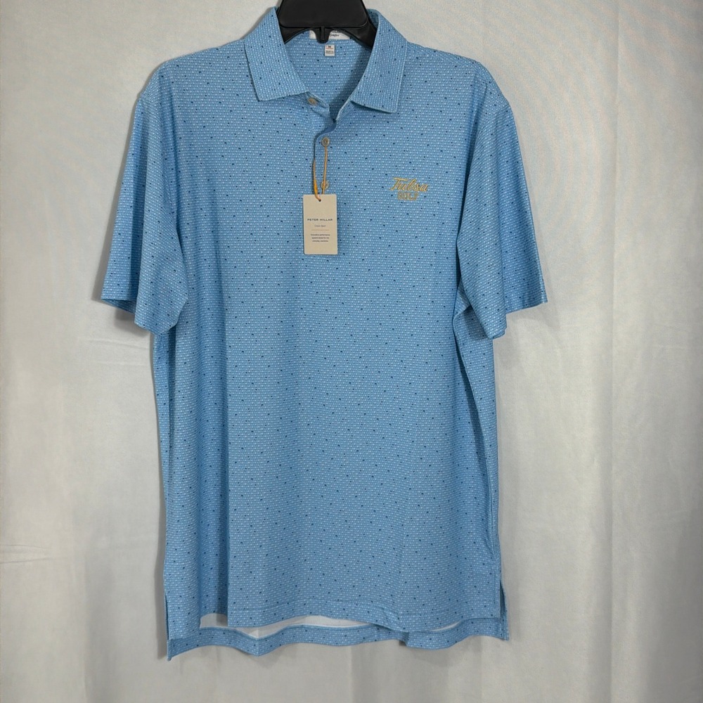 Peter Millar Polo Shirt Crown Sport Summer Comfort M Drink Print Blue Mens NWT